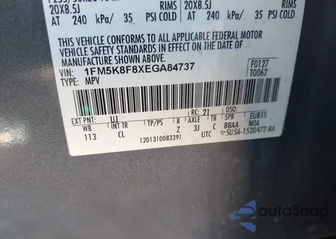 2014 Ford Explorer Limited из США, поврежденный, VIN 1FM5K8F8XEGA84737